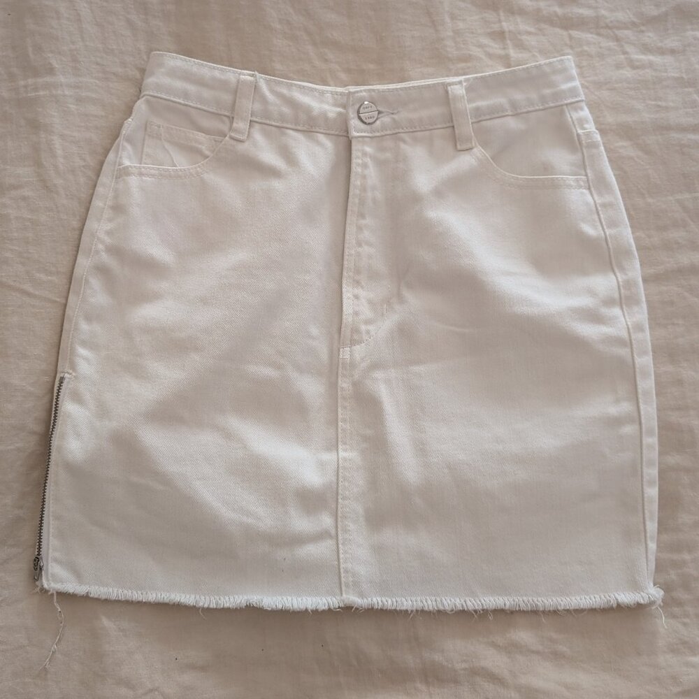 Obey White Denim Mini Skirt with Side Zipper